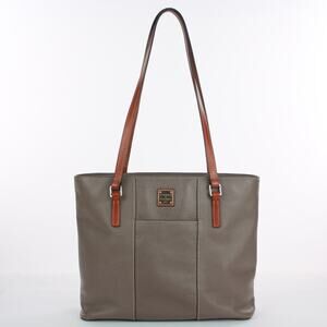 Dooney & Bourke Lexington Tote Bag Pebbled Leather Gray Brown Handles Large